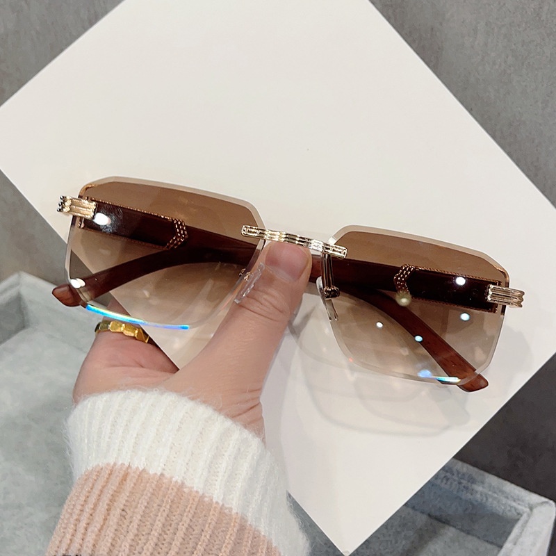 Fashion Kacamata Hitam Tanpa Bingkai Persegi Panjang Untuk Wanita Pria Serat Kayu Nuansa Candi