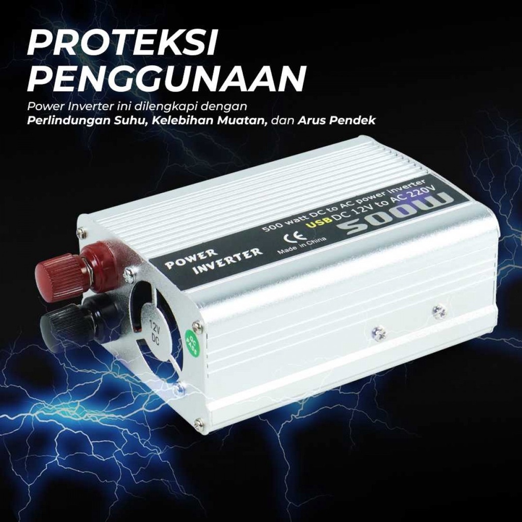 Power Inverter Mobil Mengubah Arus Listrik DC 12V to AC 220V 500W