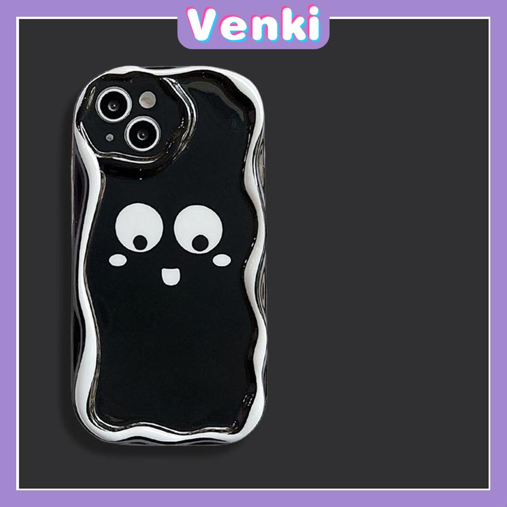VENKI - For iPhone 11 Phone Case Curved Edge Wave Case Glossy Black TPU Airbag Shockproof Camera Case Cute Funny Face Compatible with iPhone 14 13 Pro max 12 Pro Max xr xs max 7 8