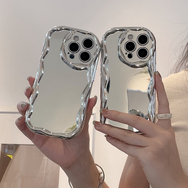 Silver Cream Mirror Soft Case IPhone 6S 7 Plus 8 Plus X XS XR XS Max 11 13 12 14 PRO Max 14 Plus Phone Case for Women Girl