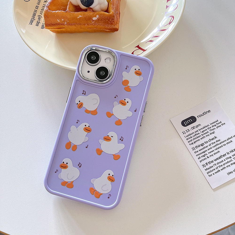 Kartun Happy Duck IPhone Case Kompatibel Untuk Iphone11 Casing14 Pro Max Ip13 12 11 Pro Max 12 Pro Max Shockproof Lembut TPU Belakang Ponsel Cover