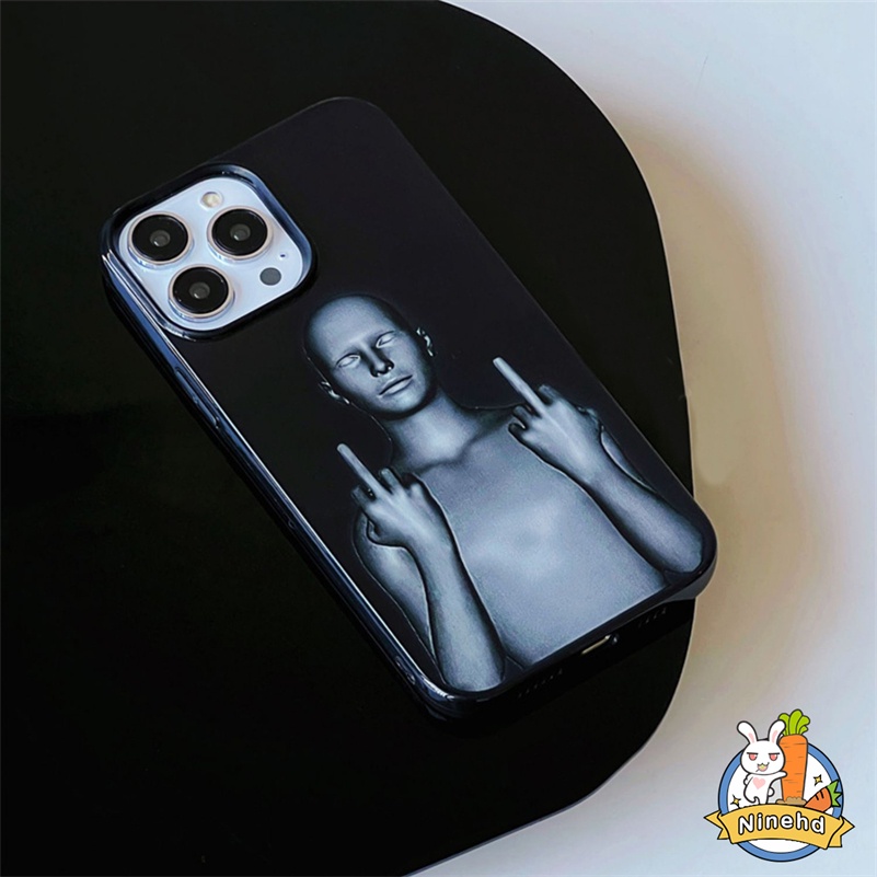 IPHONE Casing Kompatibel Untuk Iphone14 13 12 11 Pro Max X Xr Xs Max8 7 6 6s Plus SE 2020 Kepribadian Lucu Cyberpunk Keren Hitam Glossy Phone Case Bumper Shockproof Silikon Soft Cover