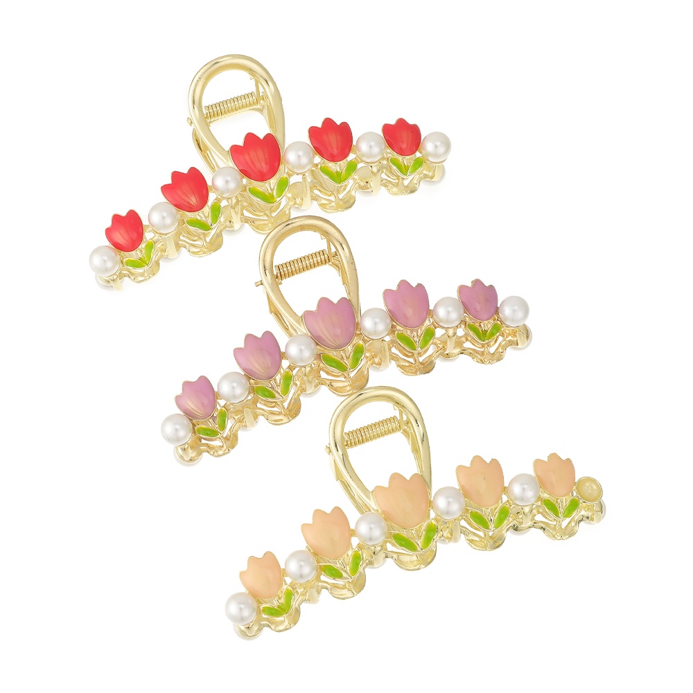 11 cm Tulip Logam Jepit Rambut Hair Claw Fashion Mutiara Hair Clip Aksesoris Rambut Wanita