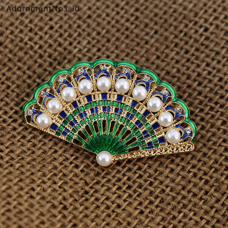 [AdornmentNo1] Fashion Vintage Menetes Minyak Enamel Kipas Bros Bertabur Berlian Mutiara Bros Pin Korsase Antik Pakaian Perhiasan Syal Gesper [ID]