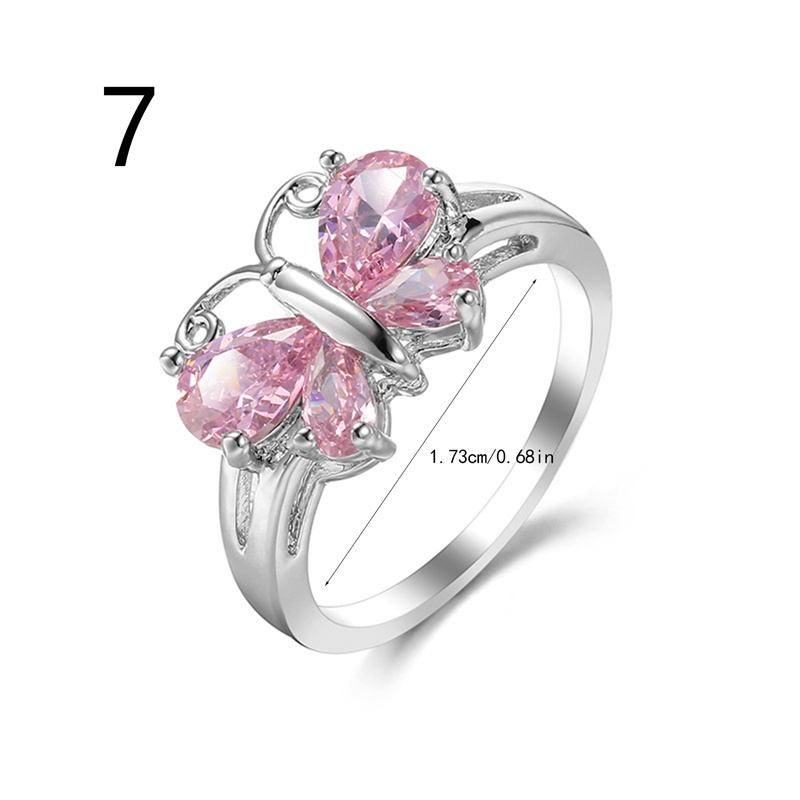 Cincin Jari CZ Butterfly Sparkling Pink Warna Silver Untuk Wanita Sterling Plata Jewelry Hadiah Natal
