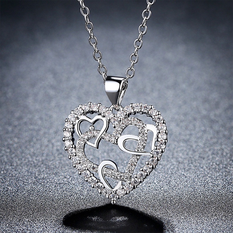 Jepang Korea Style Minimalis Cubic Zircon Cinta Ganda Kalung Tembaga Liontin Hati Rantai Sederhana