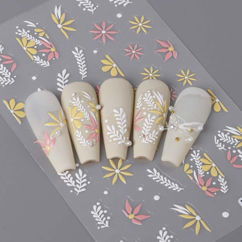 AUGUSTINA Stiker Kuku Bunga Agustina Warna-Warni Fashion Kupu-Kupu Strawberry Relief Nail Dekorasi