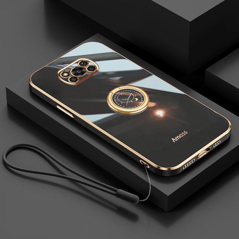 Andyh Casing Ponsel Silikon Ultra Tipis Untuk Xiaomi POCO X3 Pro POCO X3 NFC Deluxe Perlindungan Jatuh Band Emas Dengan Cincin Jam Dan Lanyard Gratis