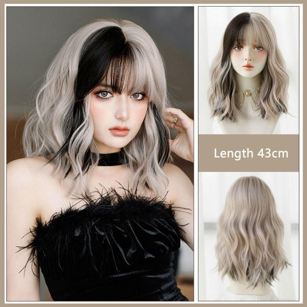 Lily Wig Wanita Masquerade Fashion Poni Parsial Suhu Tinggi Garis Penuh Wig Rambut Keriting Pendek