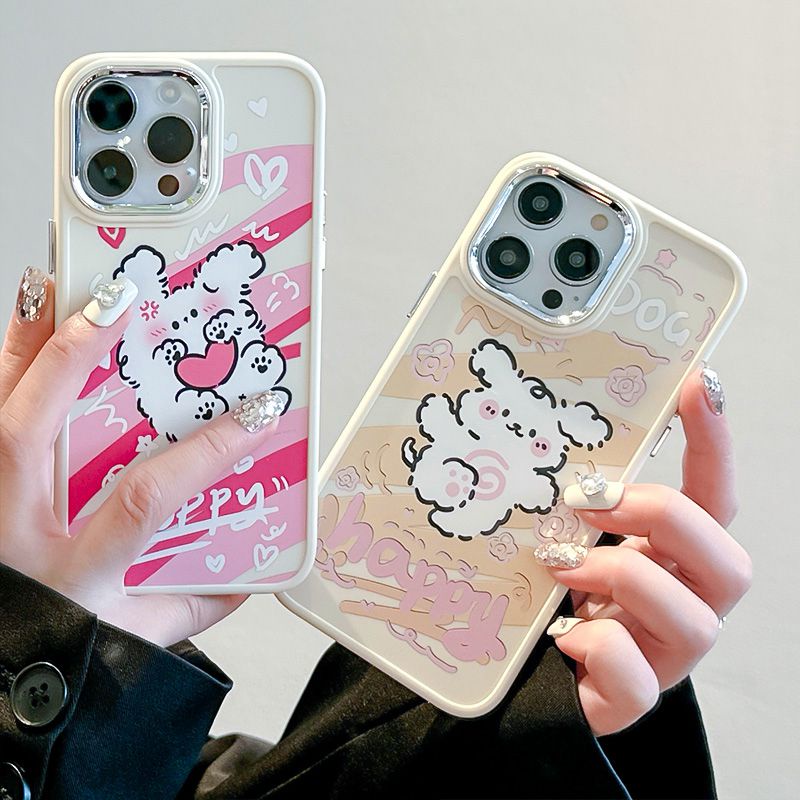 Pink Line Love Puppy Soft Silicon Case HP iP iPhone 12 13 14 Pro Max 11 Girl Woman FTD Casing Apple