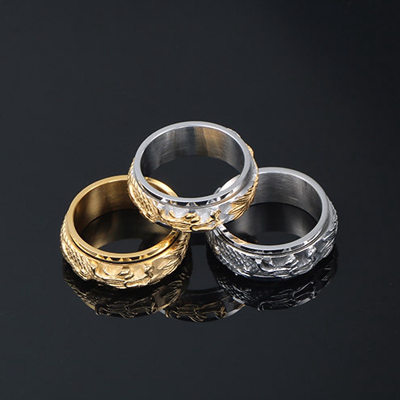 Cincin Jari Pria Naga Cina Tidak Luntur Berlapis Emas Titanium Steel Rotatable Rings Untuk Pria Aksesoris Perhiasan Pesta