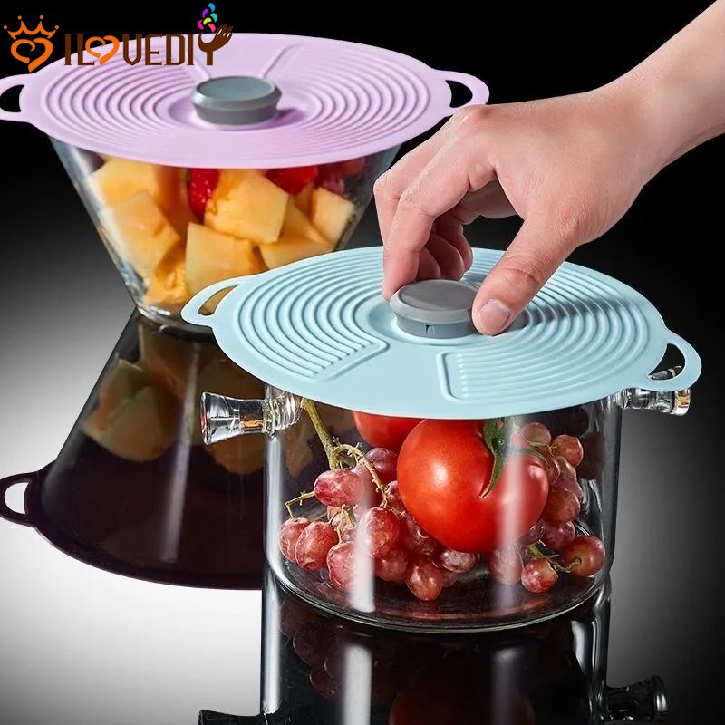 Tutup Gelas Hisap Silikon Lembut Tahan Panas Debu-Bukti Tutup Gelas Anti Tumpah Sealing Pot Bowl Cover Washable Food Fresh-keeping Lids