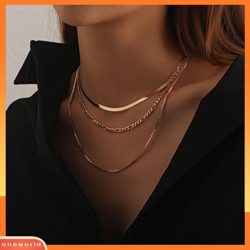 [ONE] Wanita Kalung Multi-layer Punk Perhiasan Hip Hop Kilau Cerah Choker Kalung Perhiasan Hadiah