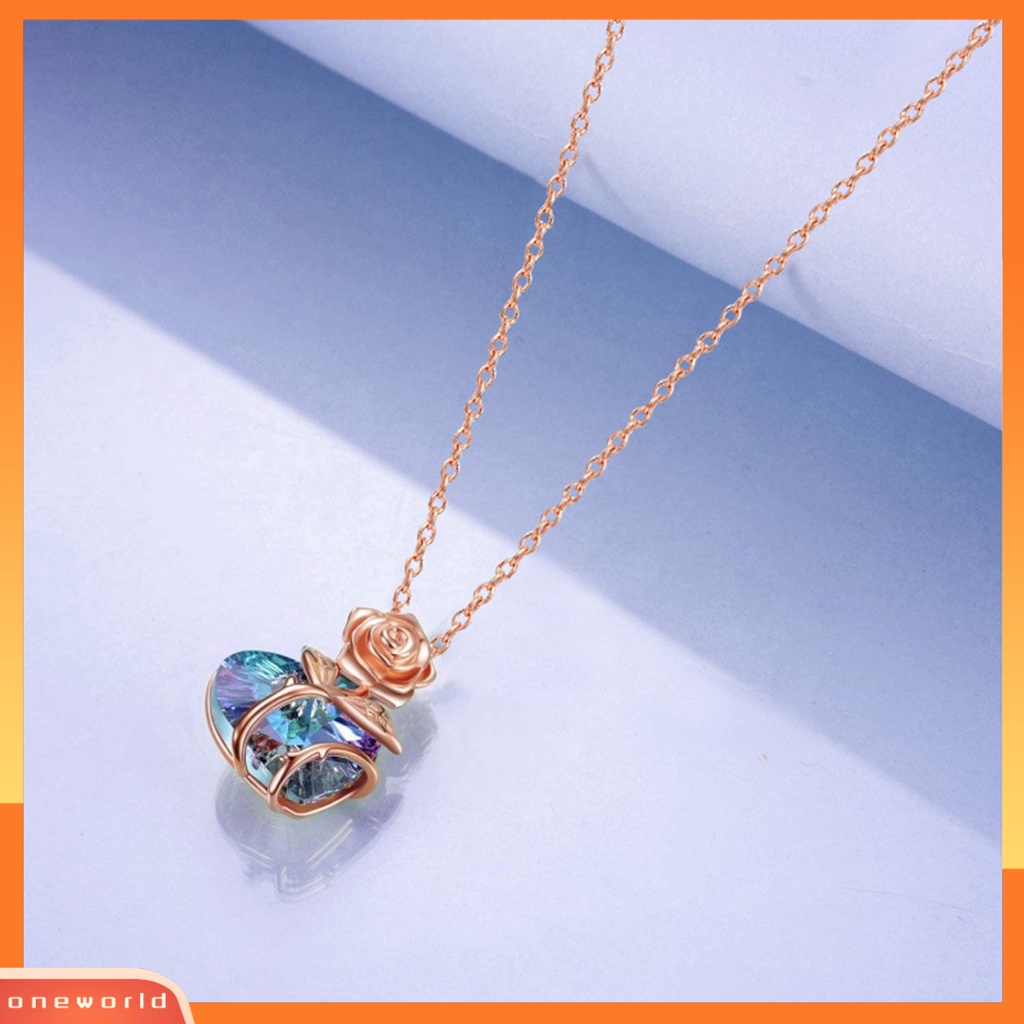 [ONE] Kalung Klavikula Elegan Nyaman Dipakai Rose Lapis Emas Mawar Kristal Imitasi Cinta Hati Wanita Kalung Untuk Pacaran