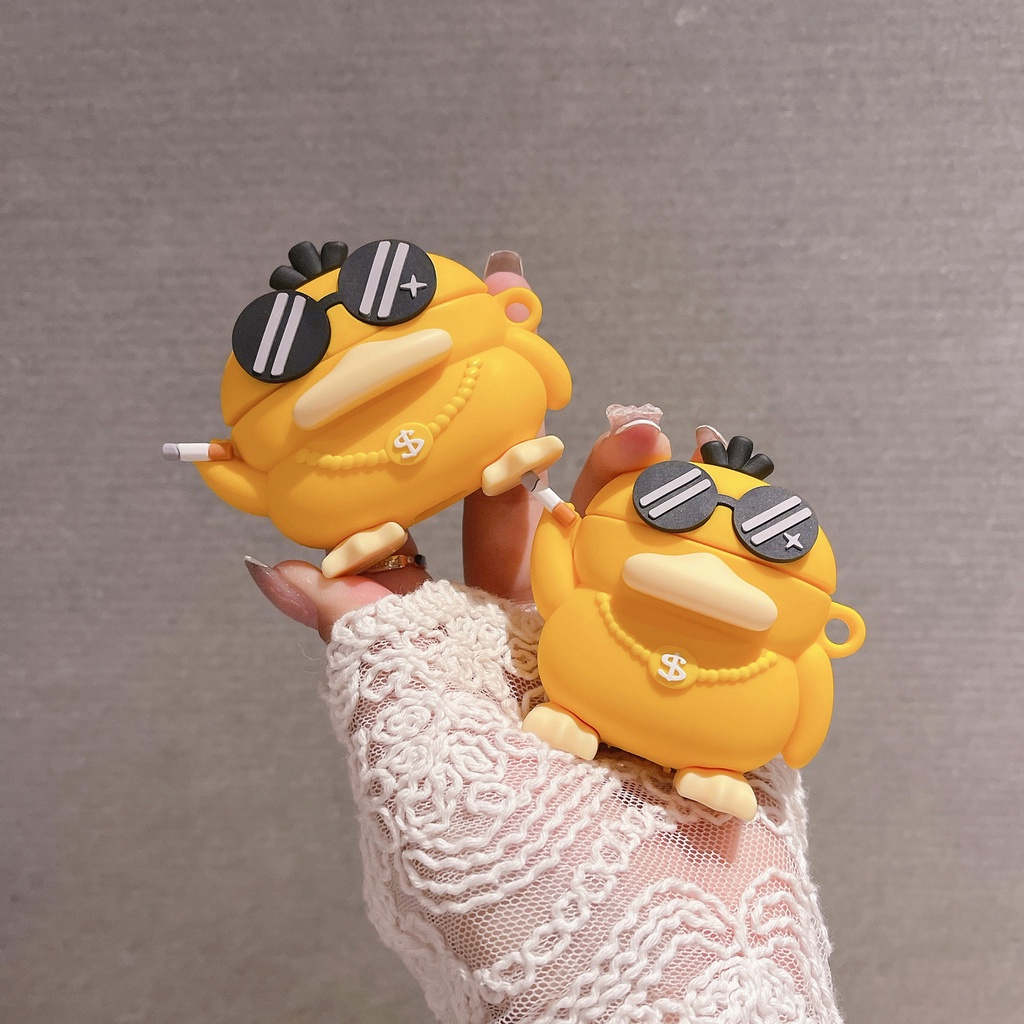 Psyduck Kartun Hip Hop 3D Dengan Rantai Emas Bluetooth Earphone Case Cover Untuk Airpods1 2 3 Pro i12 i10 i13 i9s inpods 12 13 Airpods3 Shockproof Waterproof TWS Protector