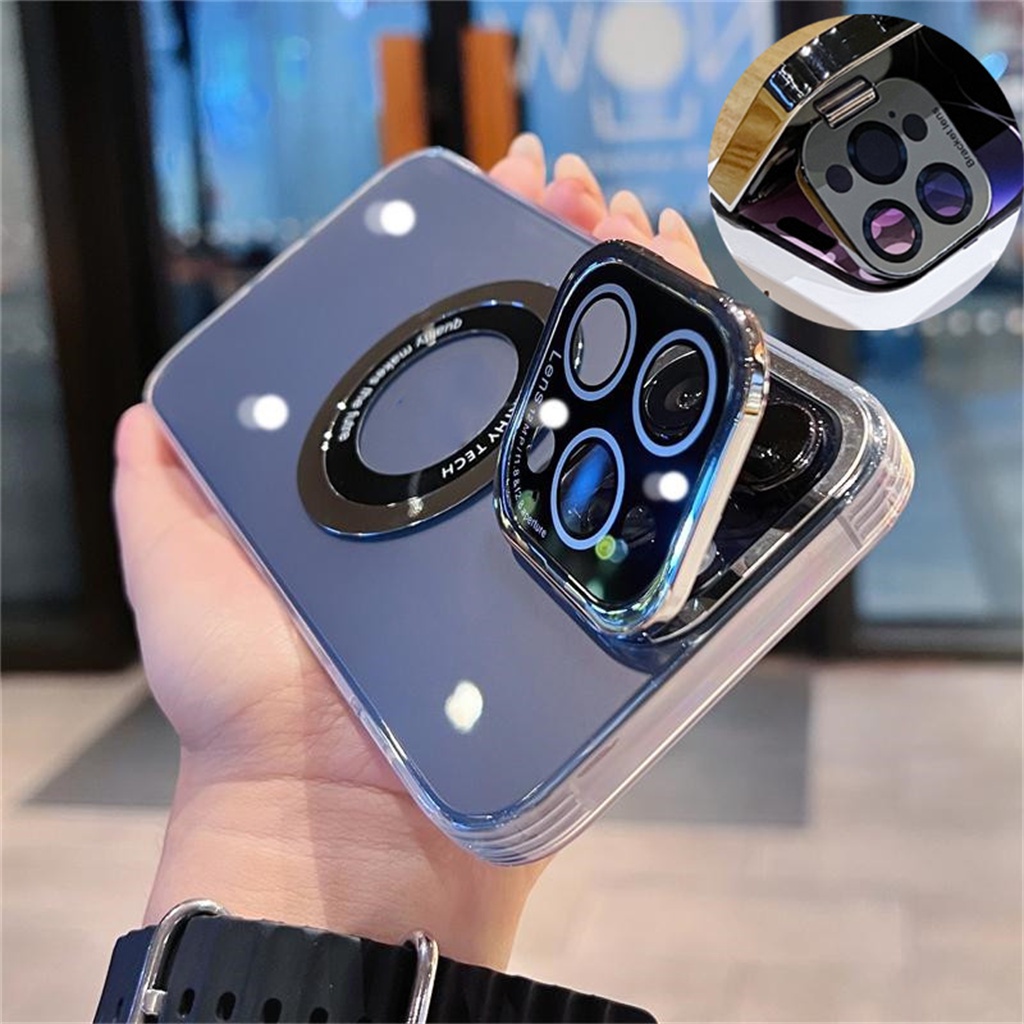 Casing Bening Berlapis Mewah iPhone 14 Pro Max case Dengan standcase Iphone12 13 Pro Max14 Plus Pelindung Kamera Lensa case shockproof protection TPU soft back cover