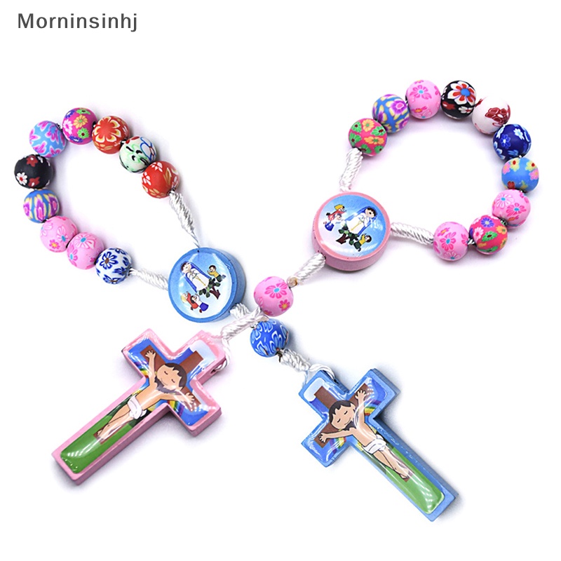 Mornin Colorful Polymer Clay Beads Kartun Anak Salib Rosario Gelang Katolik Kristen Kudus Perhiasan id