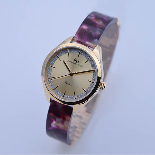 Raymond Daniel RD 240 Gold Akr.Violet Abstrak,Jam Tangan Wanita, Original