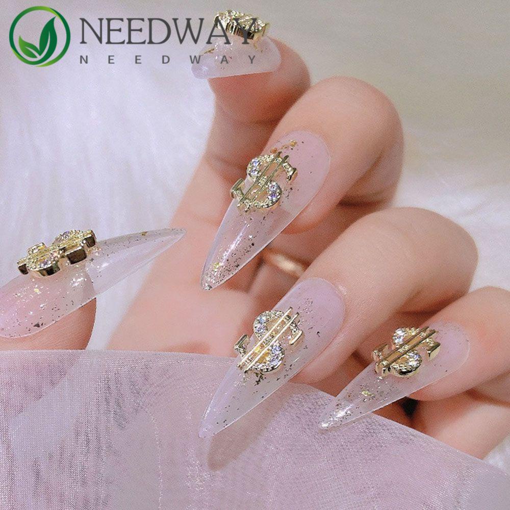 Needway   Dollar Nail Art Dekorasi Perak/Emas Alloy 3D Uang Pesona DIY Perhiasan Kuku