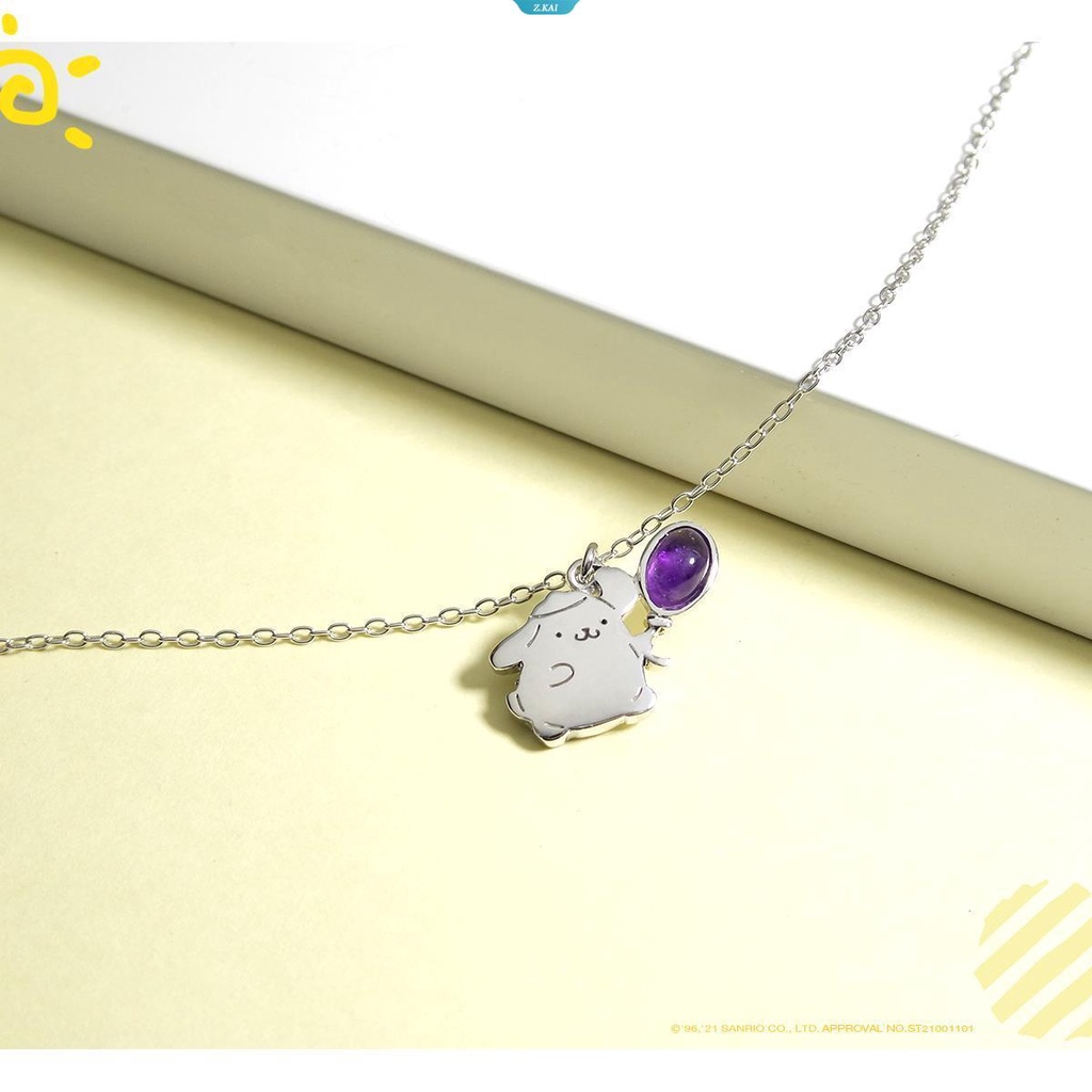 Sanrio Perhiasan PomPomPurin Balon Kristal Batu Permata925 Sterling Silver Kalung Kawaii Sanrio Aksesoris Hadiah Ulang Tahun Anak Perempuan [ZK]