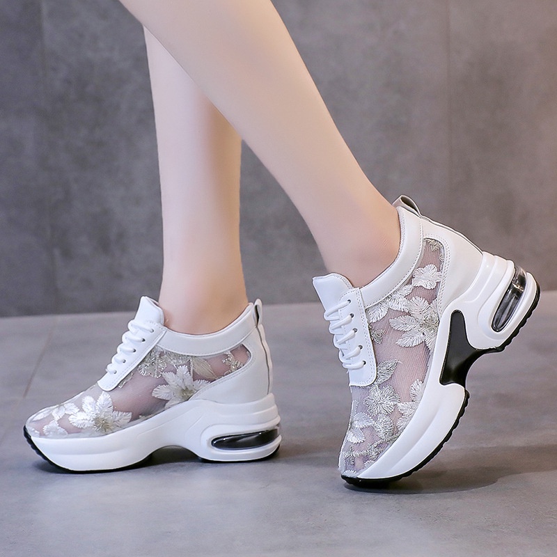 [LC] 1468 Sepatu Wanita Wedges 2020-5 Brokat Bunga Korea ELEGAN CANTIK Pesta Santai Keren Trend Impor