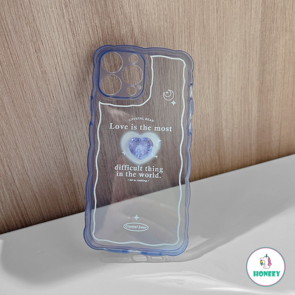 IPHONE Gadis Manis Kristal Biru Cinta Hati Art Casing Ponsel Bening Untuk Iphone14 13 11 12 Pro Max Xr Xs7 8 Plus Casing Ponsel Cute Cover