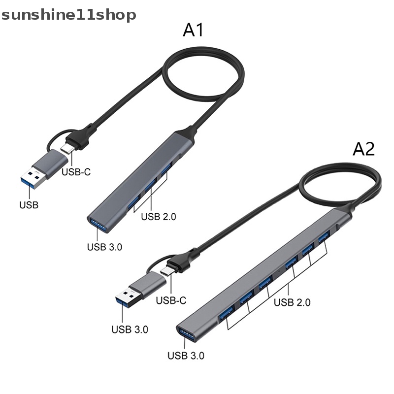 Sho 1Pc 4port/7 port in 2usb-C Splitter Tipe C HUB 3.0 Adaptor OTG USB Extender N