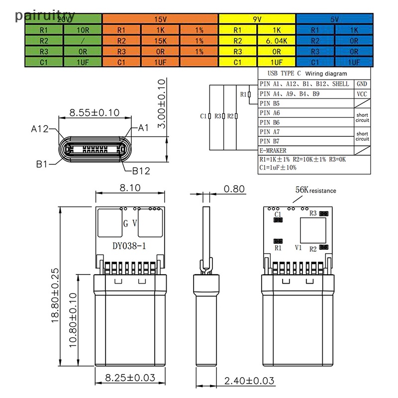 Prt 5A PD/QC Decoy Board Fast Charge 5V 9V 12V 15V 20V Modul Pd2 3.0 DC Kabel Trigger USB Type-C Male Plug QC4 Charge Konektor PRT