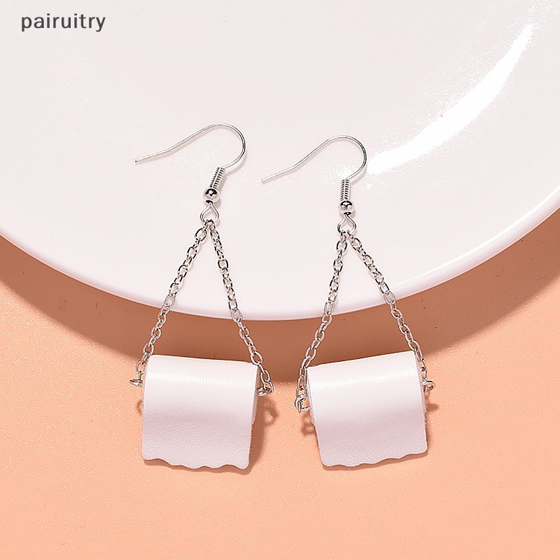 Prt 1pasang Fashion Roll Paper Drop Earrings Lucu Toilet Paper Earrings Wanita Gadis Perhiasan Kreatif Rantai Menjuntai Anting 3D Tissue PRT