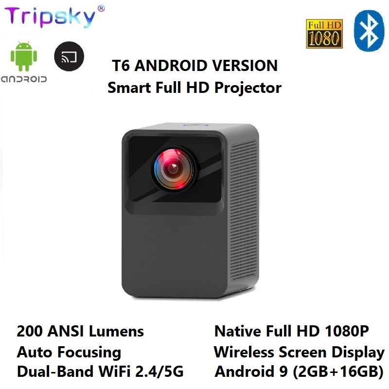 TRIPSKY T6 Proyektor ANDROID Portable Smart Projector 200 ANSI Lumens