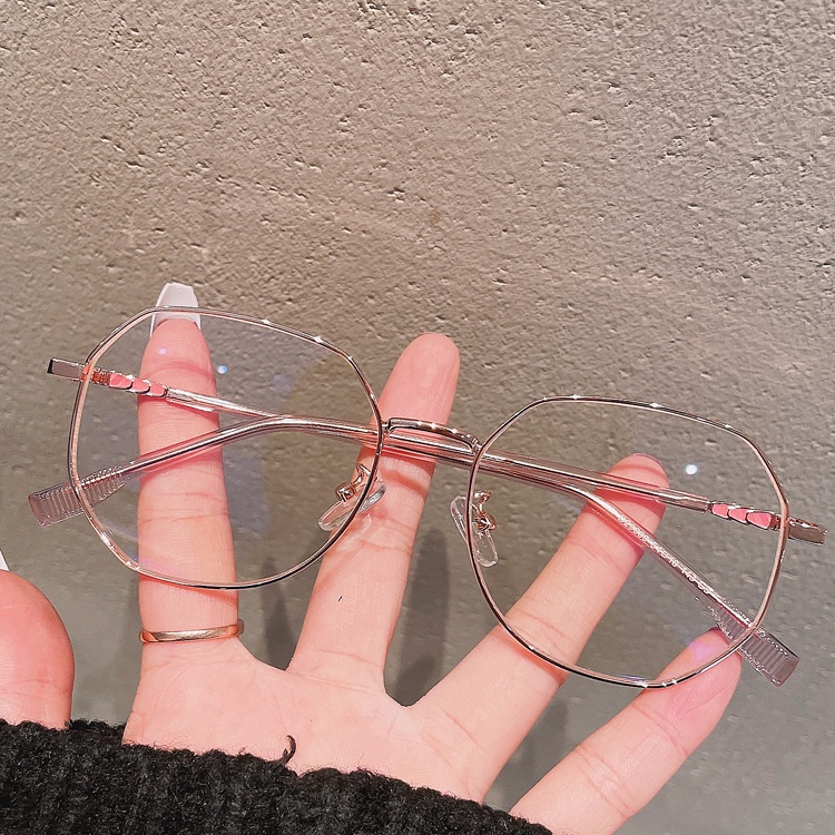 Viendo Kacamata Minus Photocromic Anti Radiasi Blueray Wanita Pria Cowok Frame 2 in 1 Bluecromic Potocromic Antiradiasi Kecamata Besi Besar Sinar Matahari UV400 Kaca Mata Optik komputer Hp-Rose Gold
