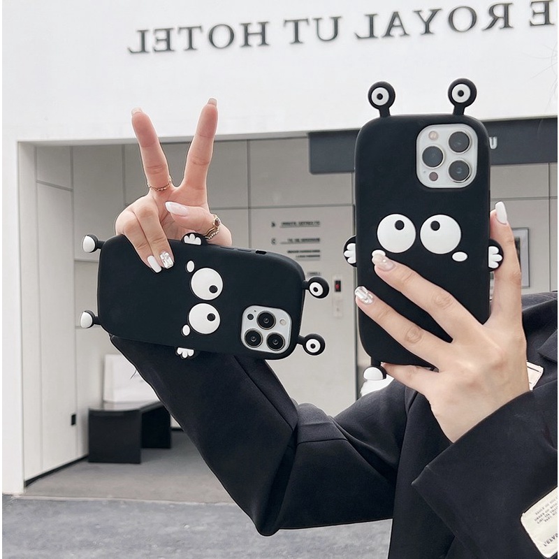 Stereoscopic Cartoon Silicone Black coal ball Soft Case for IPhone X iPhone 11 12 13 14 Pro Max Cute TPU Phone CASE BLACK Girl's Fashion