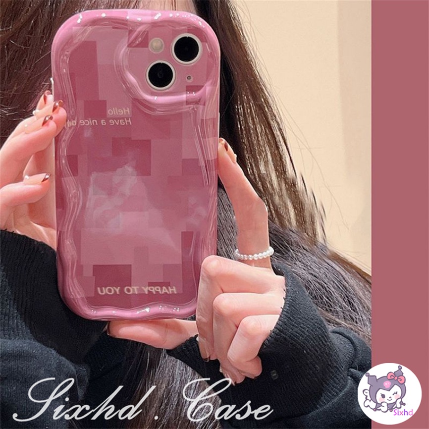 IPHONE Kompatibel Untuk Iphone14 13 12 11 Pro Max SE2020 X Xr Xs Max 8 7 6 6s Plus Fashion Ins Kotak Pink 3D Tepi Melengkung Gelombang Glossy Shockproof Phone Case Soft Cover