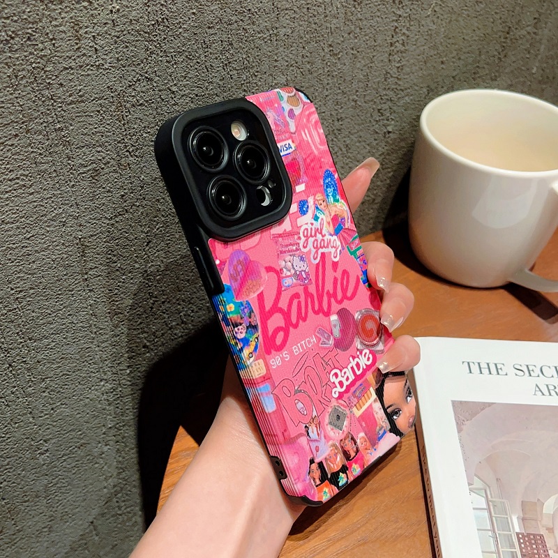 IPHONE Untuk Iphone14 13 12 11 Pro Max X XR XS Max7 8 Plus Kartun Pink Barbie Tekstur Vertikal Kulit Pelindung Soft case