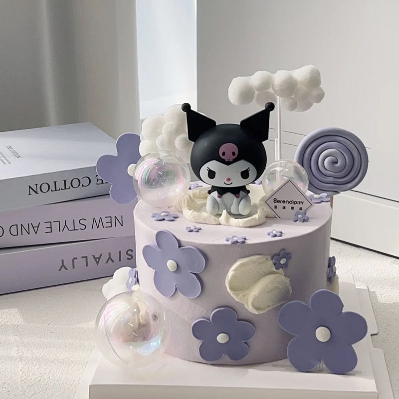 Figure Sanrio Kuromi Cinnamoroll Pochacco Plastik Model Boneka Mini Hiasan Kue Anak