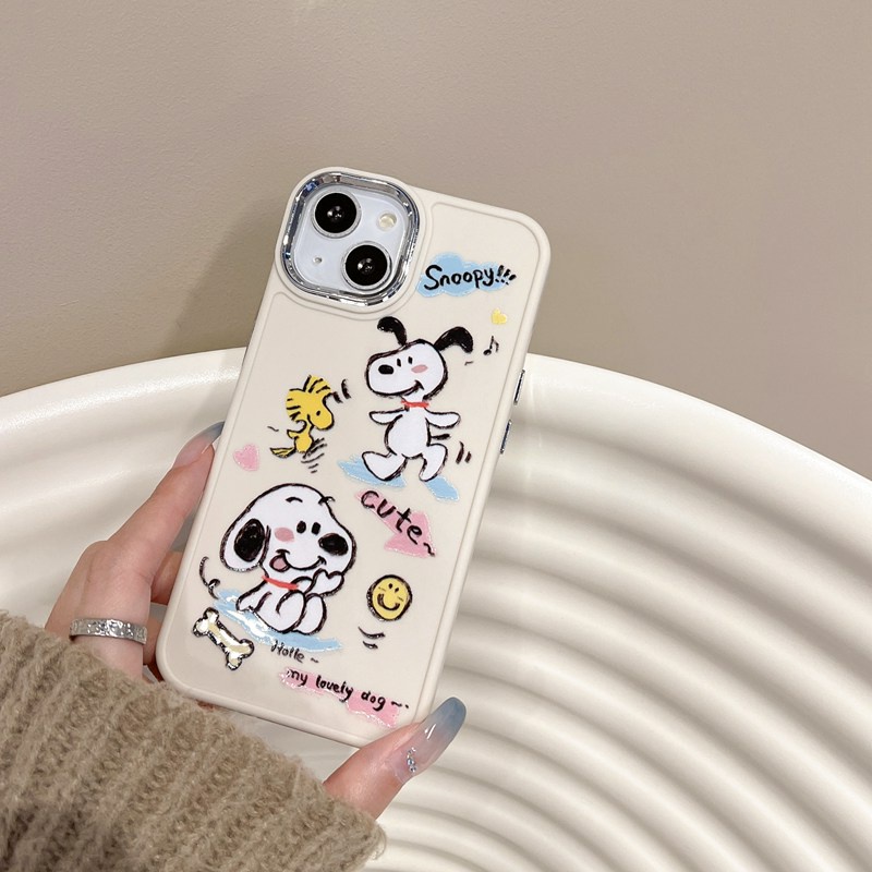 All New Electroplated Camera Skin Silicone Soft Case IPhone 11 12 13 14 Pro Max Fashion Wanita Hadiah Lucu Kartun Ponsel Case Lucu Indah Snoopy