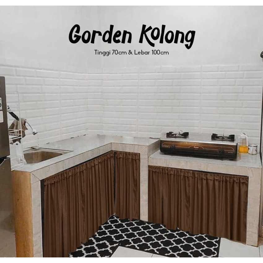 Gorden Kolong Dapur Minimalis | Gorden Meja Bawah Kompor Uk 100 x 70 cm + Bonus Tali