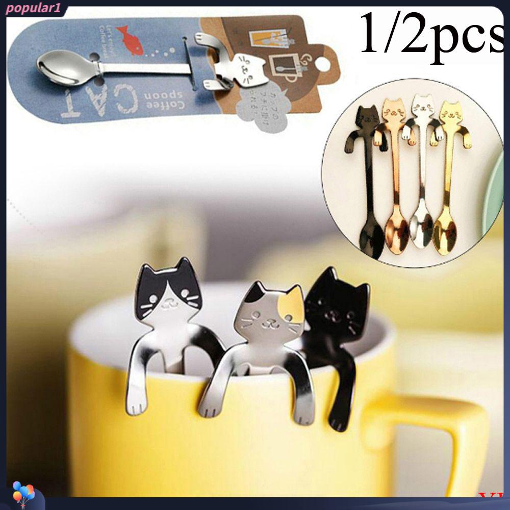 Populer 1/2pcs Sendok Kucing Lucu Home Living Hanging Dinnerware Gagang Panjang