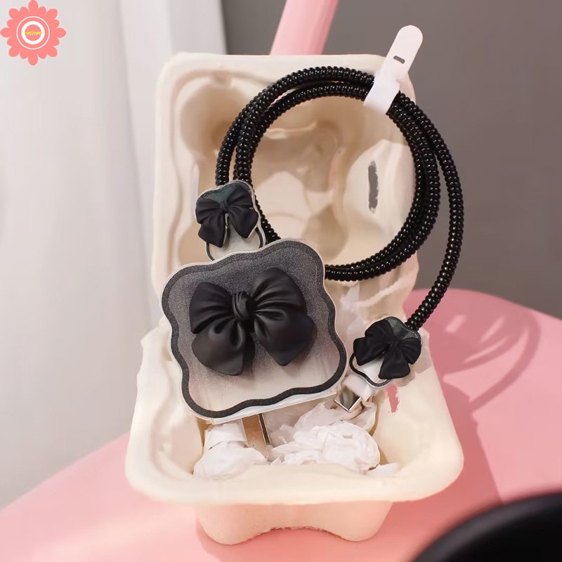 3d Macaron Warna Permen Manis Busur Charger Pelindung Charger Perlindungan Set Untuk iP 18/20W Charger Case USB Cable Bite Protector Cover