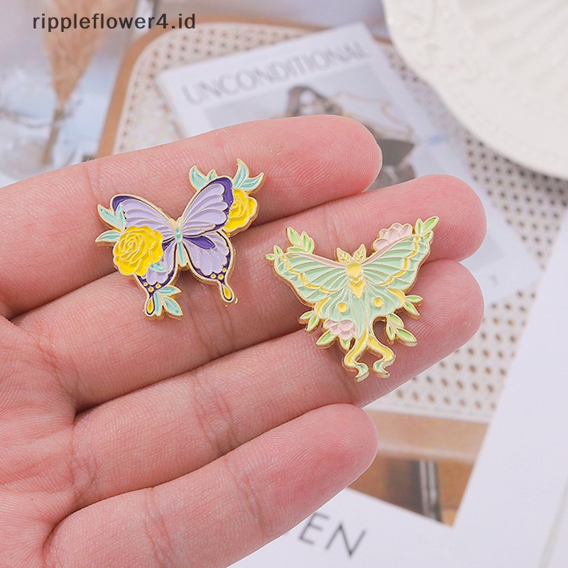 {rippleflower4.id} Sayap Bunga Kupu-Kupu Enamel Pin Bros Serangga Custom Actias Seleme Lapel Lencana Perhiasan Hewan~