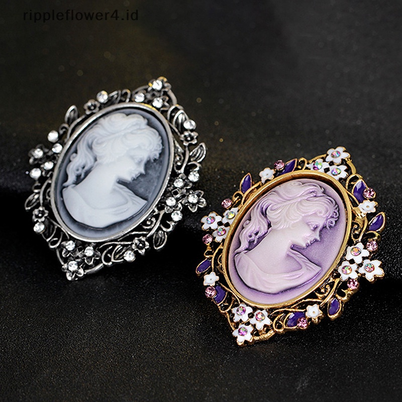 {rippleflower4.id} New Vintage Cameo Victorian Style Kristal Pesta Pernikahan Wanita Liontin Bros Pin~