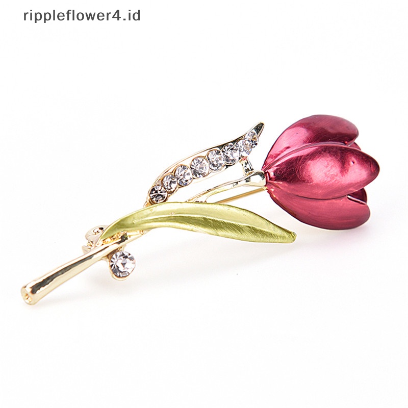 {rippleflower4.id} Pin Bros Bunga Tulip Elegan Berlian Imitasi Kristal Aksesoris Pakaian Perhiasan~