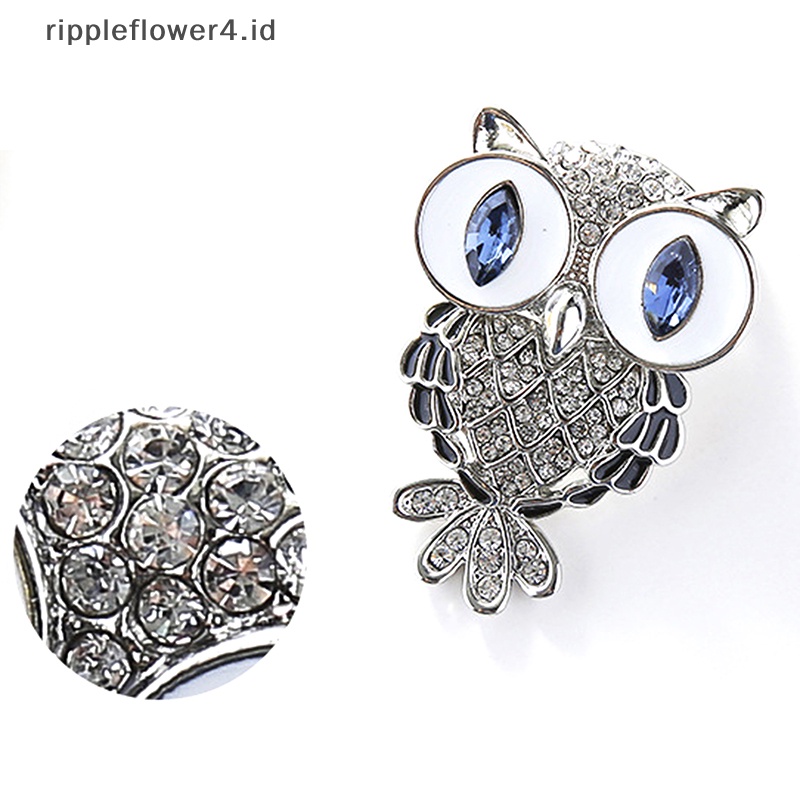 {rippleflower4.id} Fashion Halus Burung Hantu Bros Korea Alloy Berlian Imitasi Hewan Bros Pin Perhiasan~