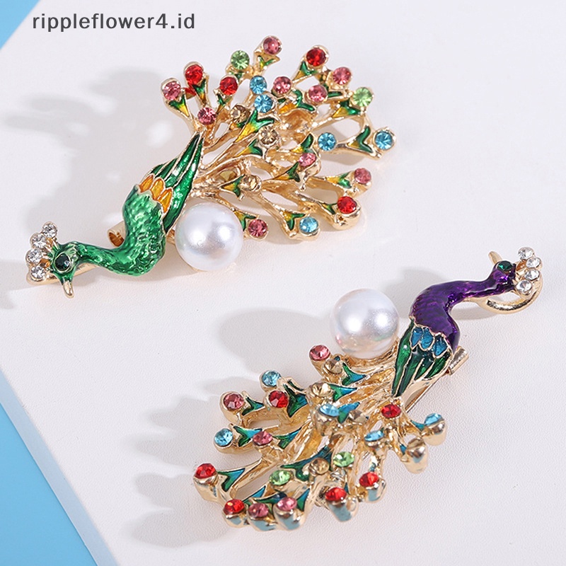 {rippleflower4.id} Kepribadian Kreatif Retro Mutiara Warna-Warni Berlian Imitasi Merak Bros Indah Pesta Pernikahan Perhiasan Kantor Hadiah Kasual Bros Pin Hadiah~