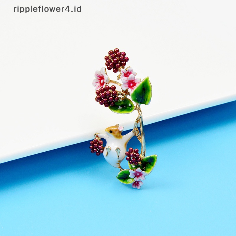 {rippleflower4.id} Bros Raspberry Pengambil Tupai Untuk Wanita Lucu Cute Animal Fashion Design Pin New Flower Aksesoris Hadiah~