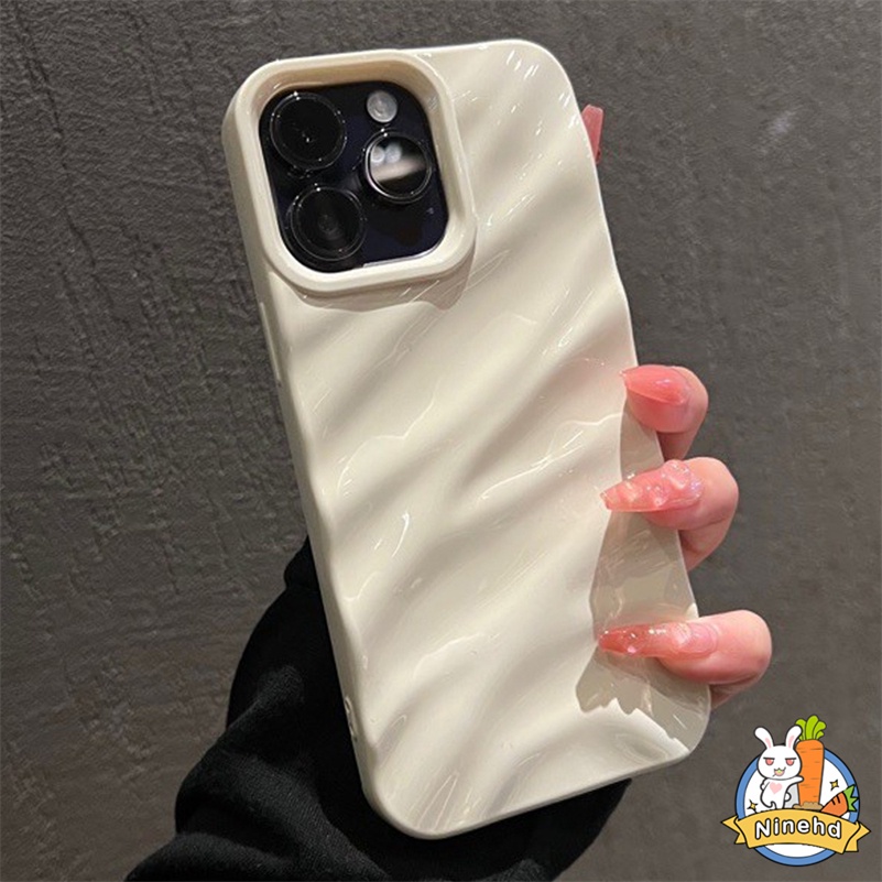 Casing iPhone Motif Riak Lipit Warna Solid Putih Susu Mewah Kompatibel Untuk Iphone14 13 12 11 Pro Max X Xr Xs Max8 7 6 6s Plus Se2020 Shockproof Soft Case Cover Pelindung