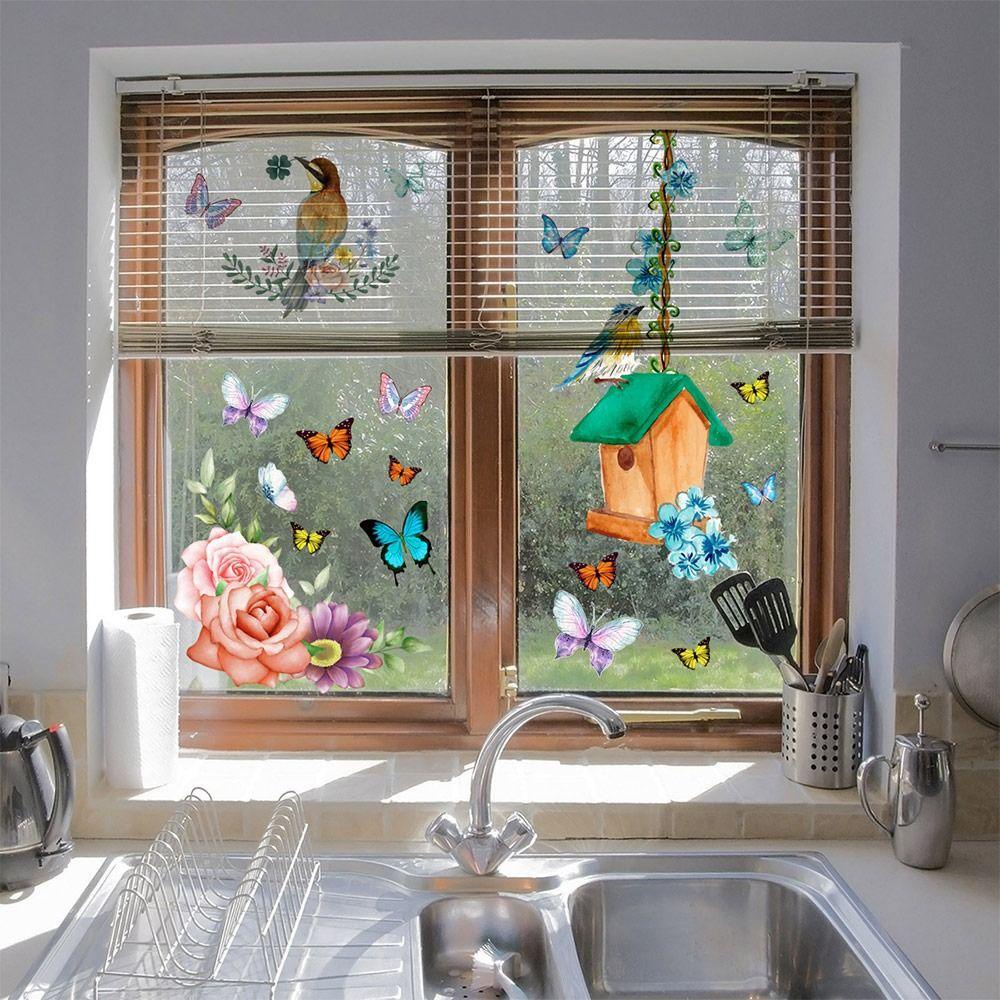 R-FLOWER 2pcs Stiker Dinding Dekorasi Rumah Dua Sisi Terlihat Poppy Merah Bunga Wall Decal