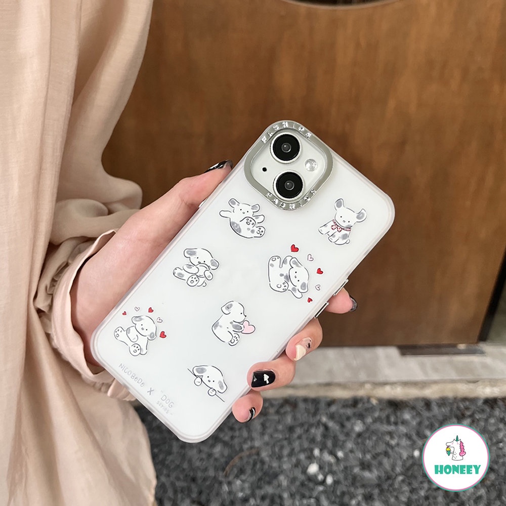 Casing Ponsel Lensa Berlapis Fashion Untuk iPhone 14 Pro Max13 12 11 Pro Max XS XR 7 8plus Cute Love Puppy Shockproof Phone Cover