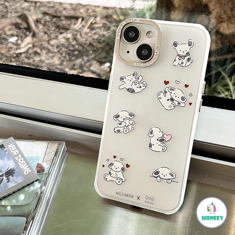 Casing Ponsel Lensa Berlapis Fashion Untuk iPhone 14 Pro Max13 12 11 Pro Max XS XR 7 8plus Cute Love Puppy Shockproof Phone Cover