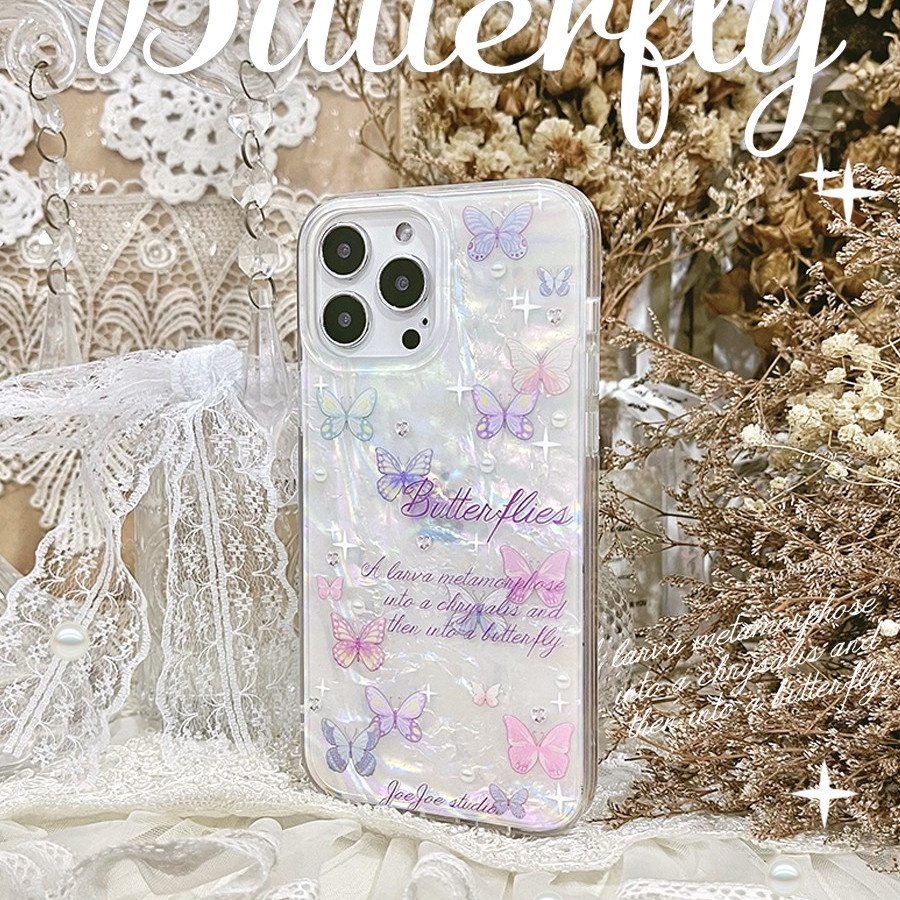 Ins Gaya Cocok Untuk iPhone 14 Pro Max Casing Ponsel iPhone Motif Kupu-Kupu Ganda Kompatibel Dengan Iphone13 13pro 13prm iPhone 11 11pro 14plus 12Pro Max Casing Ponsel TPU Tahan Guncangan